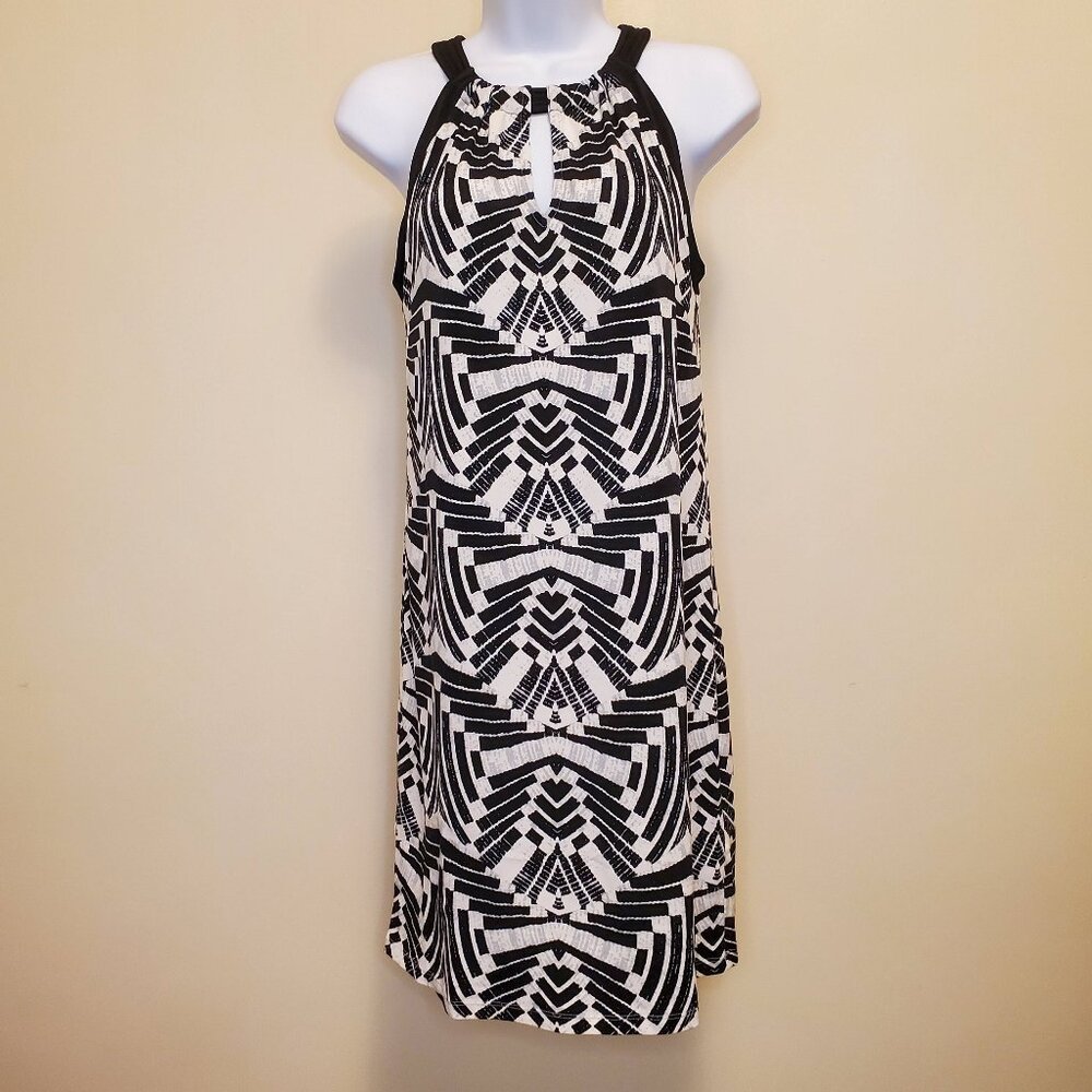 Apt. 9 Halter Style Black White Geometric Pattern Keyhole Sleeveless Dress - XS